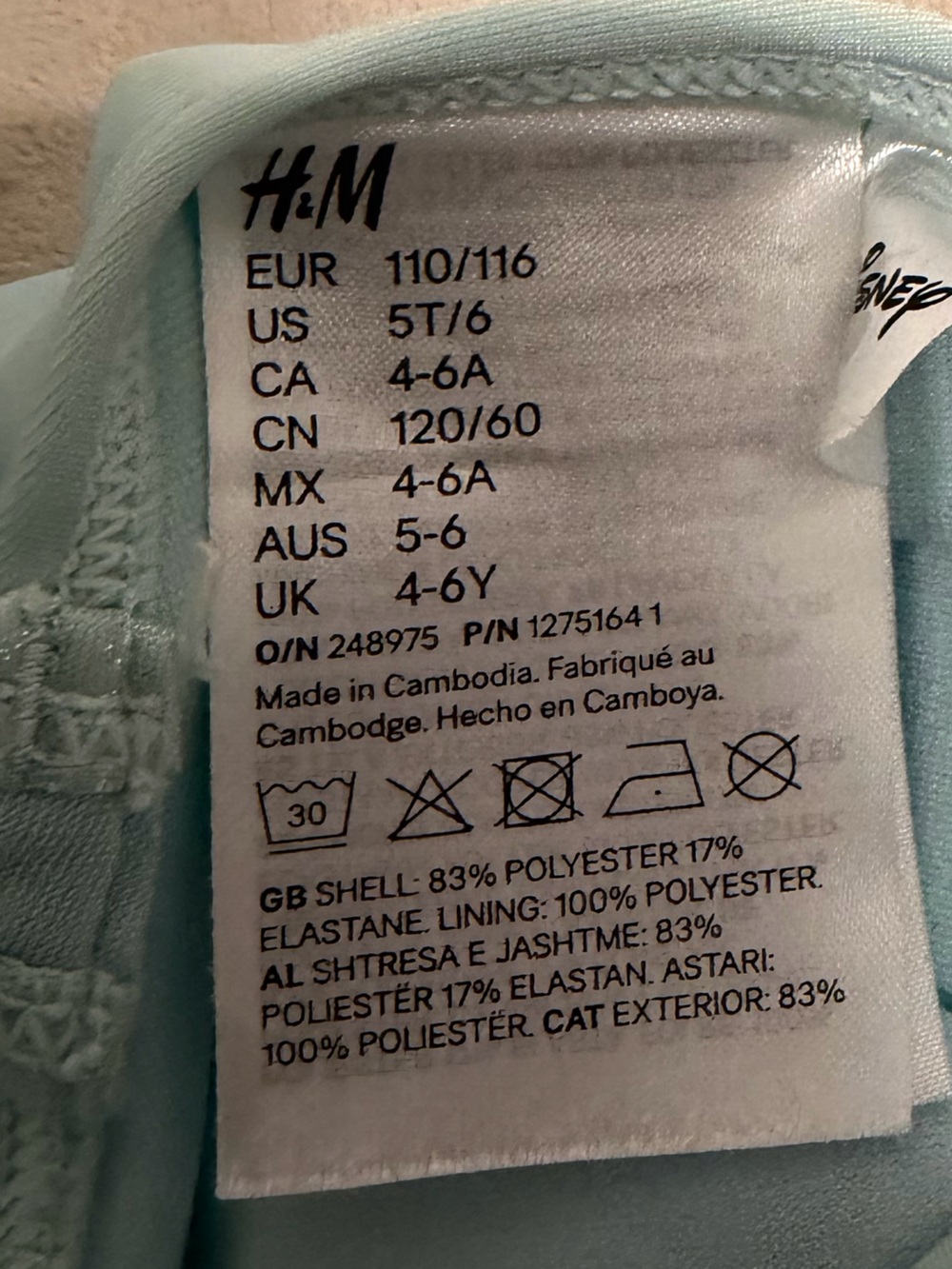 H&M Light Blue Elsa Graphic Girls' Costume Swimsuit - Picture 3 of 3